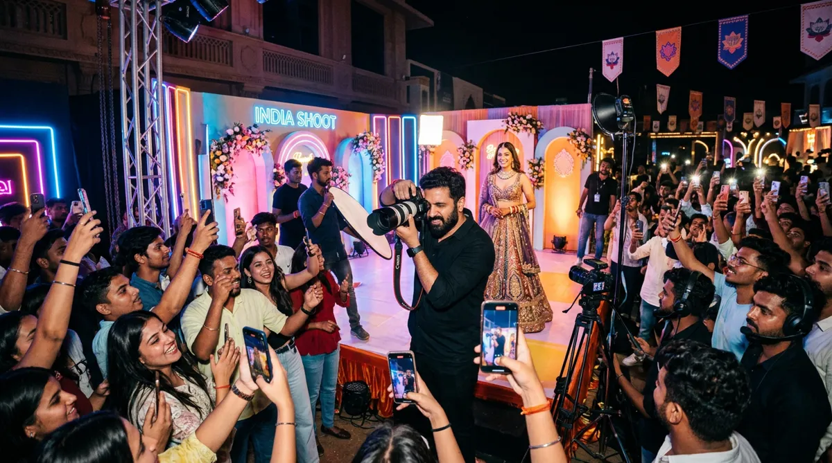 Behind the scenes of a colourful celebrity photoshoot event with photographer and young creators